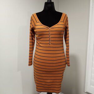 RUE 21 BROWN|BLUE STRIPED JERSEY DRESS WITH GOLD BUTTONS WOMEN SIZE XL